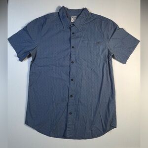 Voyager Men's Button Up Blue Short Sleeve Shirt Large